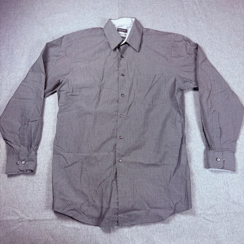 Van Heusen Air Regular Fit Stretch Dress Shirt Mens 15.5 32/33 Grey Patterned